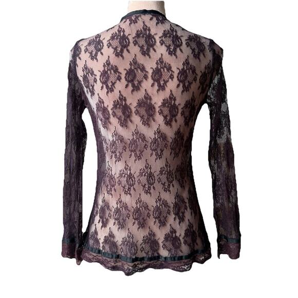 Whimsygoth Burgundy Sheer Lace Blouse Romantic Witchy Long Sleeve Top Coquette - Picture 3 of 10